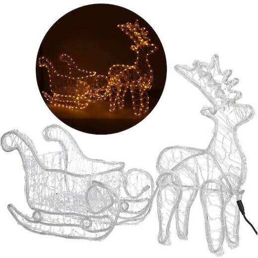 Renifer Led 150 cm świąteczny z saniami świetlna dekoracja do ogrodu biały ciepły