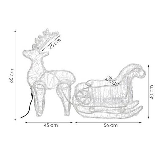 Renifer Led 150 cm świąteczny z saniami świetlna dekoracja do ogrodu biały zimny