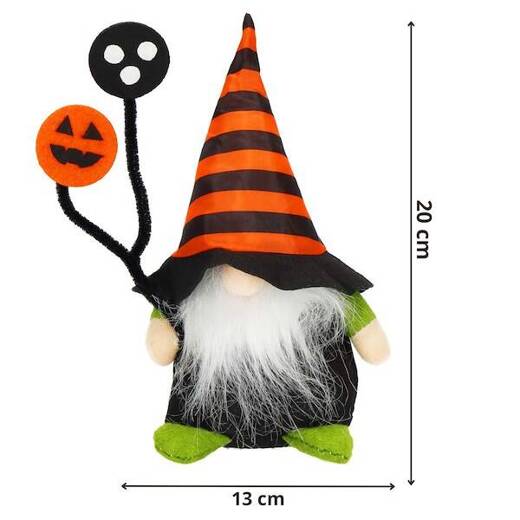 Skrzat 20 cm ozdoba świąteczna krasnal na Halloween gnom z pomarańczowo-czarną czapeczką