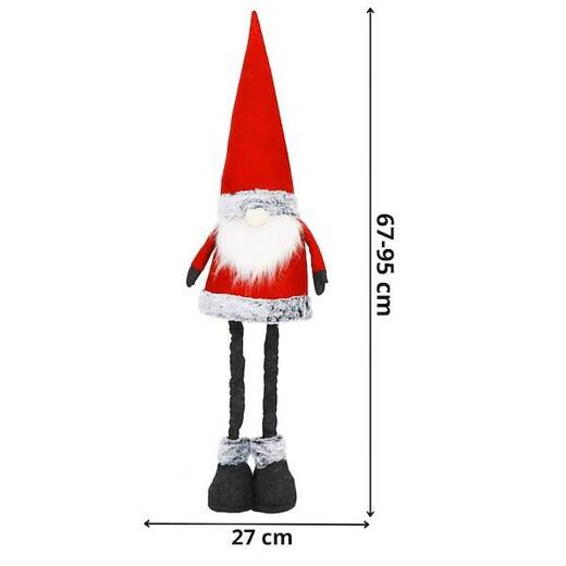 Skrzat 67-95cm ozdoba na teleskopowych nóżkach krasnal świąteczny, gnom czerwono-szary
