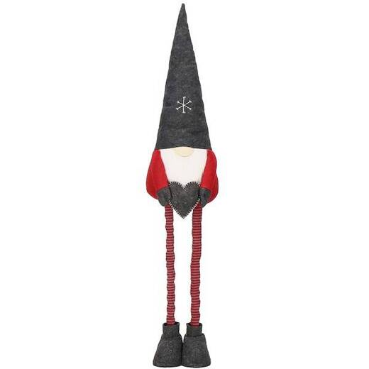 Skrzat 80-125cm ozdoba świąteczna, krasnal świąteczny na teleskopowych nóżkach czerwono-grafitowy
