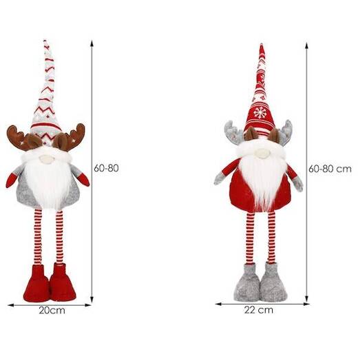 Skrzaty 80 cm renifer 2 szt. krasnal świąteczny, gnom z teleskopowymi nózkami