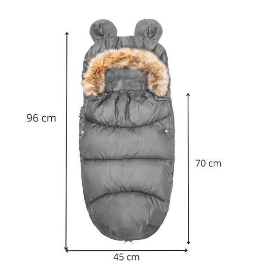 Śpiworek do wózka 4w1, śpiwór z futerkiem do sanek, gondoli 96 cm szary
