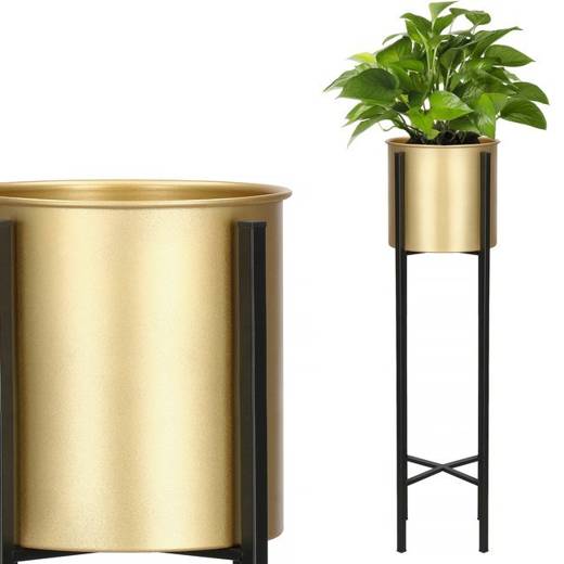 Stojący kwietnik 66 cm stojak z doniczką na kwiaty nowoczesny loft czarny mat, złoty