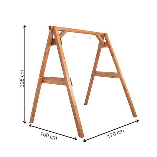 Stojak drewniany na huśtawke, stelaż ogrodowy pod huśtawke wys. 205 cm brązowy