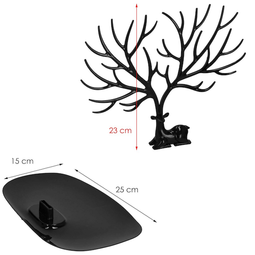 Stojak na biżuterię drzewko 25x23x15 cm czarny jeleń organizer na kolczyki 