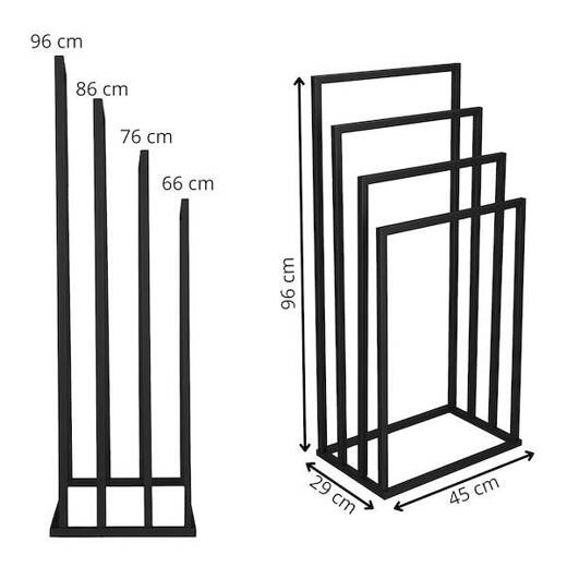Stojak na ręczniki, podłogowy 96 cm wieszak łazienkowy czteroramienny, czarny