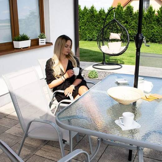 Stół ogrodowy i na taras szkło z metalu szary 150 cm