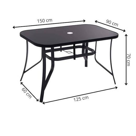 Stół ogrodowy szklany metalowy czarny 150 cm