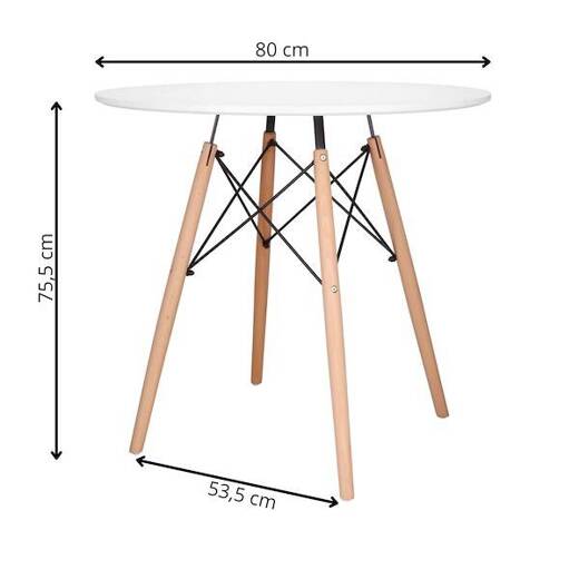 Stół okrągły na nóżkach, do salonu, jadalni 80 cm styl skandynawski, biało-brązowy