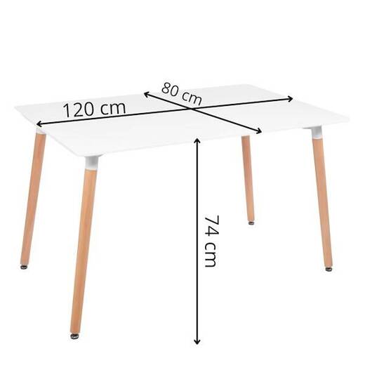Stół prostokątny 120x80x74 cm do salonu, jadalni styl skandynawski biało-brązowy