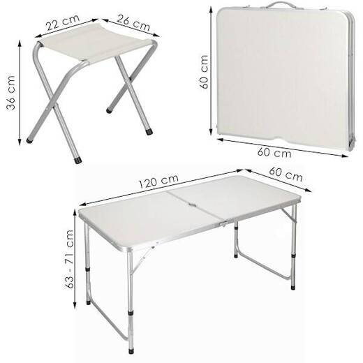 Stolik turystyczny składany z 4 krzesłami meble kempingowe zestaw kremowy