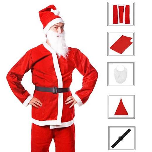 Strój świętego Mikołaja 7 elementowy z workiem czerwony kostium