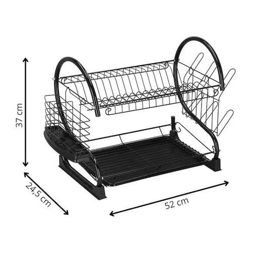 Suszarka metalowa, dwupoziomowa do naczyń i sztućców 24,5x 52x37 cm ociekacz czarny