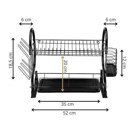 Suszarka metalowa, dwupoziomowa do naczyń i sztućców 24,5x 52x37 cm ociekacz czarny