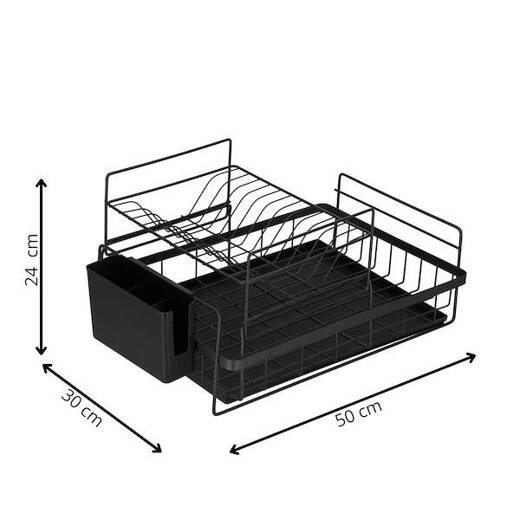 Suszarka metalowa, dwupoziomowa do naczyń i sztućców 30x50x24 cm ociekacz czarny  