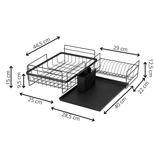 Suszarka metalowa, dwupoziomowa do naczyń i sztućców 30x50x24 cm ociekacz czarny  