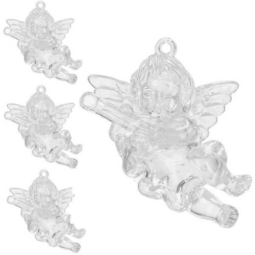 Świąteczne zawieszki 6cm akrylowe aniołki zestaw 4 szt. przezroczysty