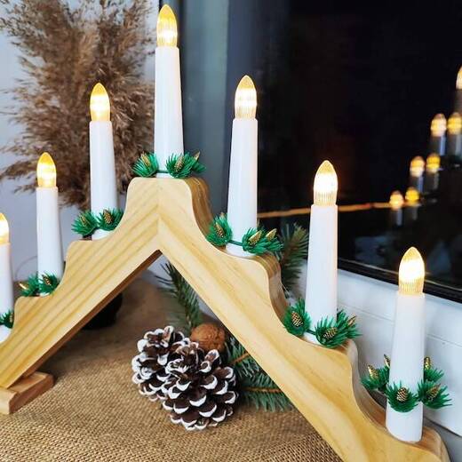 Świecznik adwentowy Led 7 świec drewniany ozdoba bożonarodzeniowa
