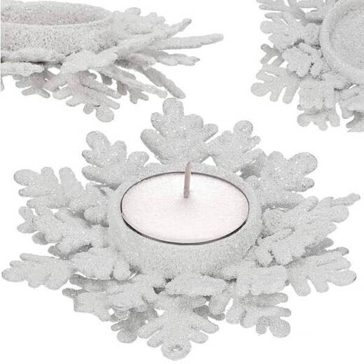 Świecznik świąteczny postawka na świeczkę tealight brokatowa srebrna