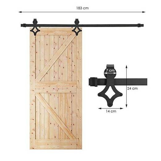 System do drzwi przesuwnych 183 cm prowadnica do 100 kg, barn door stal czarny