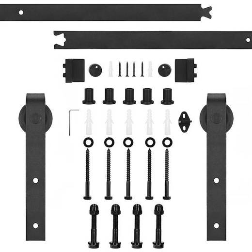 System do drzwi przesuwnych 183 cm prowadnica z ozdobnymi okuciami do 100 kg, barn door stal czarny