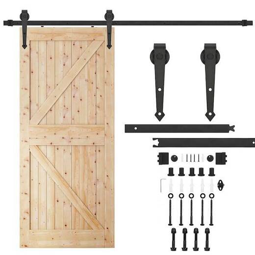 System do drzwi przesuwnych 200 cm prowadnica do 100 kg, barn door z ozdobnymi okuciami stal czarny