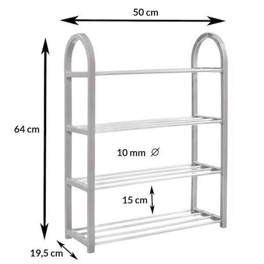 Szafka na buty z metalowymi 4 półkami regał szary