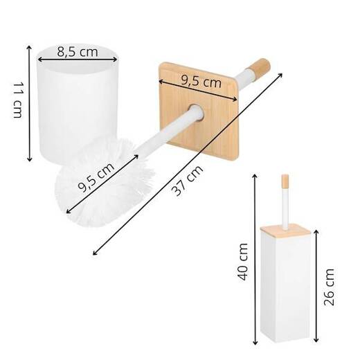Szczotka do toalety z pojemnikiem, bambusowa WC biało-brązowa