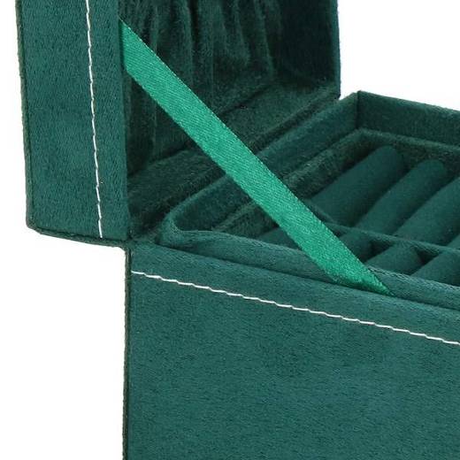 Szkatułka na biżuterię 12x12x12 cm zielony welurowy organizer z przegródkami
