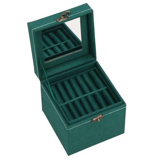 Szkatułka na biżuterię ekoskóra 12x12x12 cm zielony, welurowy organizer z przegródkami i lusterkiem