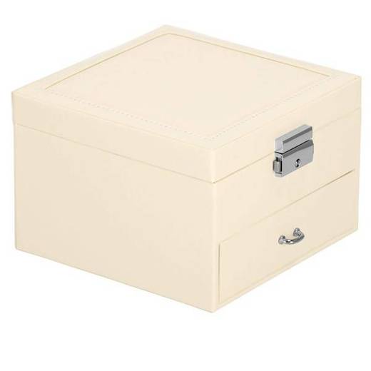 Szkatułka na biżuterię ekoskóra 16x16x11 cm kremowy organizer z przegródkami i lusterkiem