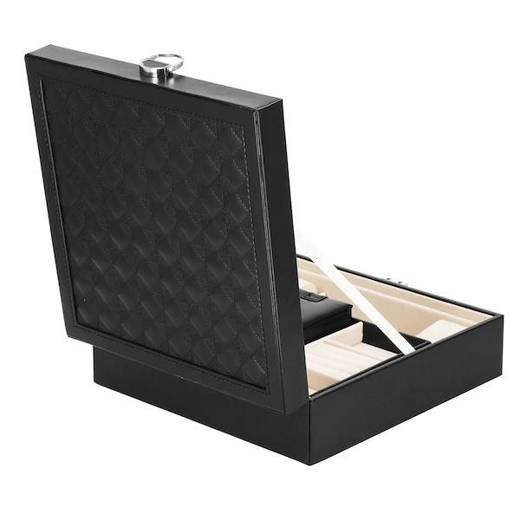 Szkatułka na biżuterię ekoskóra 25 x 25 x 8,5 cm czarny organizer z przegródkami i lusterkiem