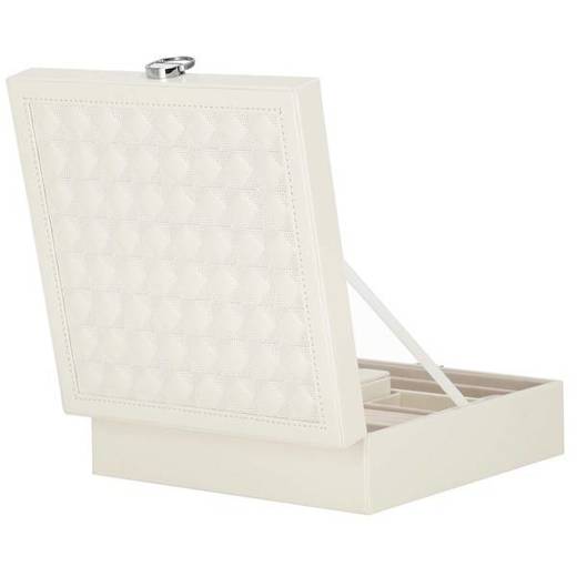 Szkatułka na biżuterię ekoskóra 25x25x8,5 cm kremowy organizer z przegródkami