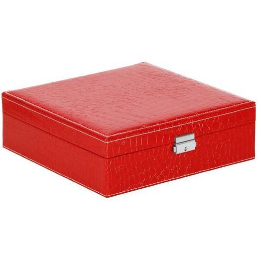 Szkatułka na biżuterię ekoskóra 26x26x8,5 cm czerwony organizer z przegródkami