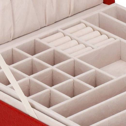 Szkatułka na biżuterię ekoskóra 26x26x8,5 cm czerwony organizer z przegródkami