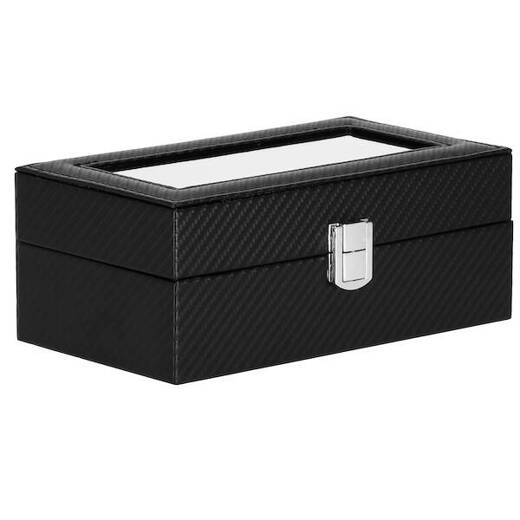 Szkatułka na zegarki 20,5x11x8 cm czarna ekoskóra organizer z przegródkami