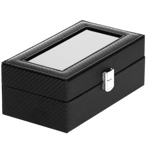 Szkatułka na zegarki 20,5x11x8 cm czarna ekoskóra organizer z przegródkami