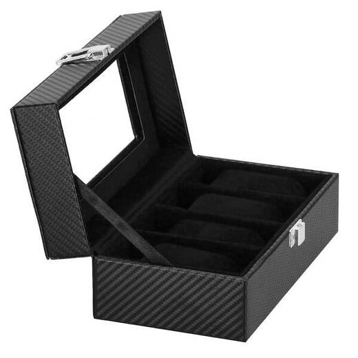 Szkatułka na zegarki 20,5x11x8 cm czarna ekoskóra organizer z przegródkami