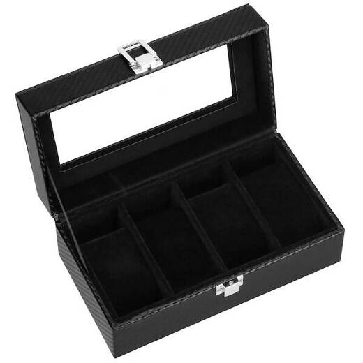 Szkatułka na zegarki 20,5x11x8 cm czarna ekoskóra organizer z przegródkami