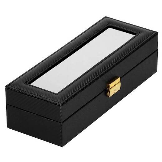 Szkatułka na zegarki 30x11x8 cm czarna ekoskóra organizer z 6 przegródkami