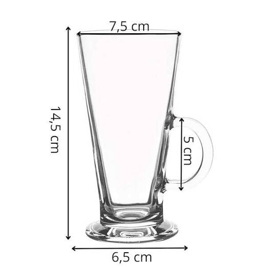 Szklanki do kawy latte, deserów z uchem 280 ml i łyżeczki długie, stal nierdzewna komplet 6 szt. 