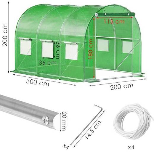 Szklarnia ogrodowa foliowa UV-4 140g/m2 tunel foliak 3x2x2 m zielony