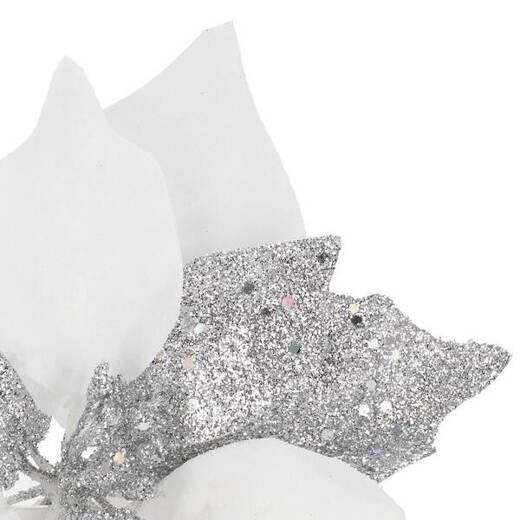 Sztuczna gwiazda betlejemska gałązka poinsecja kwiat biało-srebrny