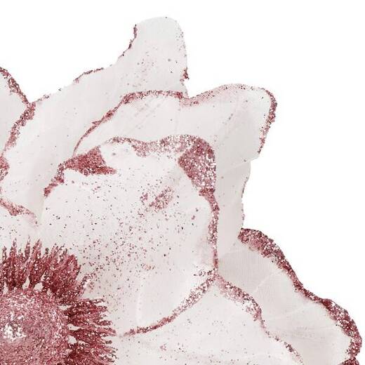 Sztuczna magnolia gałązka kwiat biały z różowym brokatem