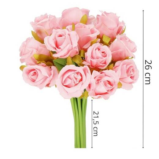 Sztuczny bukiet 12 róż kwiaty różowe na gałązce dekoracyjnej 26 cm