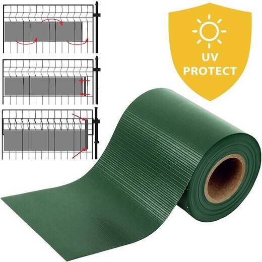 Taśma ogrodzeniowa i klipsy mocujące 20 szt. PVC 35 m x 19 cm 450 g/m2 ciemna zieleń