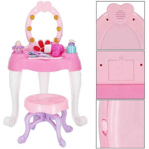 Toaletka dla dziewczynki, z lusterkiem, taboretem i akcesoriami różowa