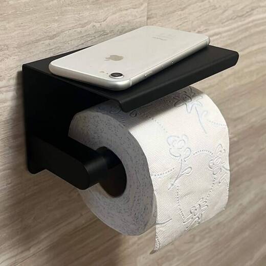 Uchwyt na papier toaletowy stalowy wieszak samoprzylepny z półką czarny