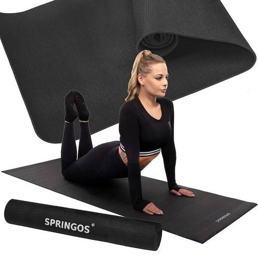 Uniwersalna mata do ćwiczeń fitness joga pilates 173 cm czarna 